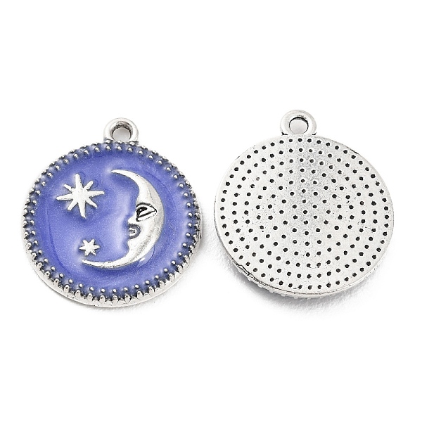 

PandaHall Alloy Enamel Pendants, Platinum, Flat Round with Moon Charm, Royal Blue, 19x16x2.5mm, Hole: 1.2mm Alloy+Enamel Flat Round