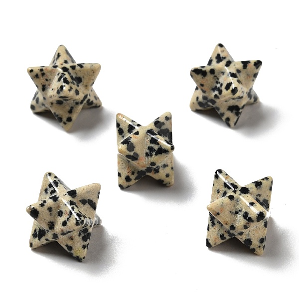 

PandaHall Natural Dalmatian Jasper Beads, No Hole/Undrilled, Merkaba Star, 12.5~13x12.5~13x12.5~13mm Dalmatian Jasper Star