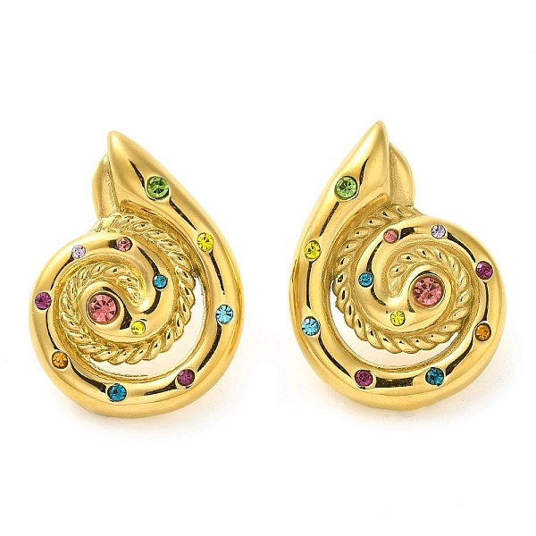 

PandaHall Snail 304 Stainless Steel Stud Earrings, with Colorful Rhinestone, Golden, 29.5x22mm Rhinestone Snail