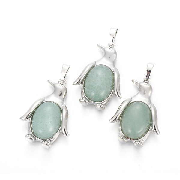 

PandaHall Natural Green Aventurine Pendants, with Brass Findings, Penguin, Platinum, 34~35x24~25x5~8mm, Hole: 8x5mm Green Aventurine Penguin