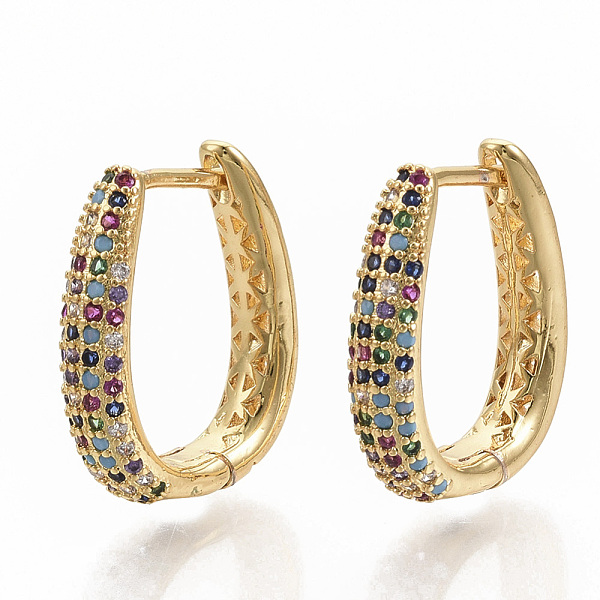 

PandaHall Brass Micro Pave Colorful Cubic Zirconia Hoop Earrings, Real 16K Gold Plated, 20x16.5x4mm, Pin: 1x1.4mm Cubic Zirconia