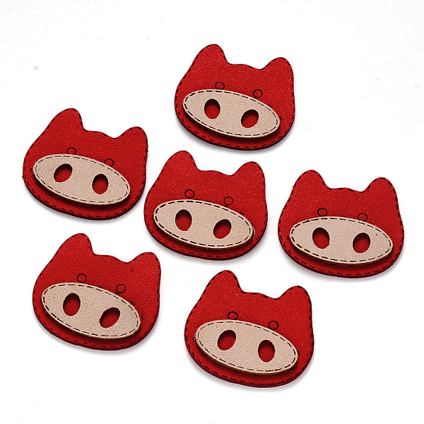 PandaHall Faux Suede Patches, Costume Ornament Accessories, for Magic Tape Hair Clip Making, Pig, Red, 37x40x3mm Faux Suede Pig Red