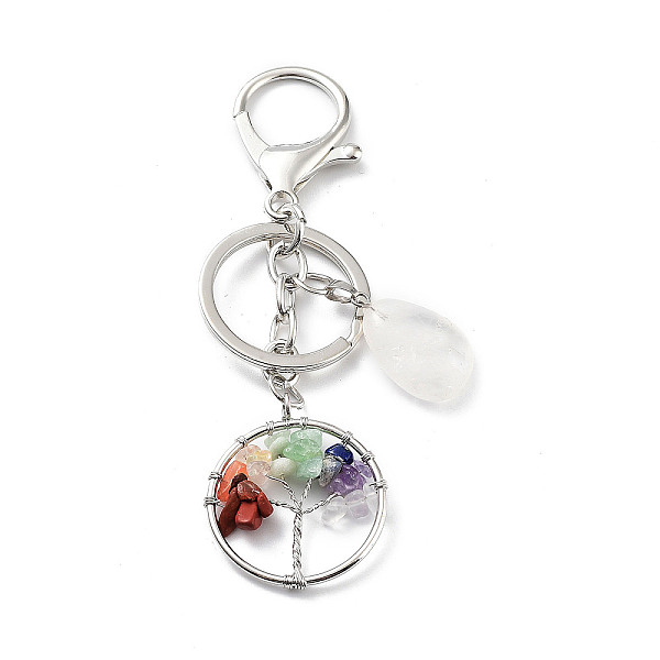 

PandaHall Natural Mixed Gemstone Keychain, with Platinum Plated Iron Split Key Rings, Flat Round with Tree of Life, 10.5cm Mixed Stone Tree...