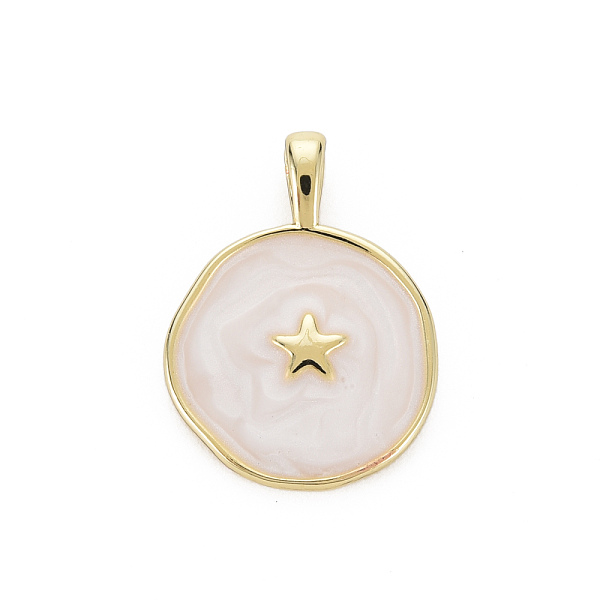 

PandaHall Brass Enamel Pendants, Cadmium Free & Nickel Free & Lead Free, Real 16K Gold Plated, Flat Round with Star, White, 20.5x15.5x4.5mm...