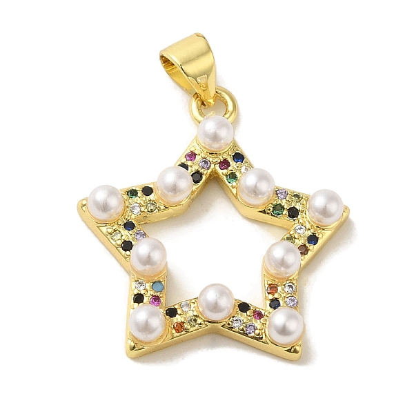 

PandaHall Brass Micro Pave Cubic Zirconia Pendants, with ABS Beads, Real 18K Gold Plated, Star, 24x22x5mm, Hole: 5x3.5mm Brass+Cubic...