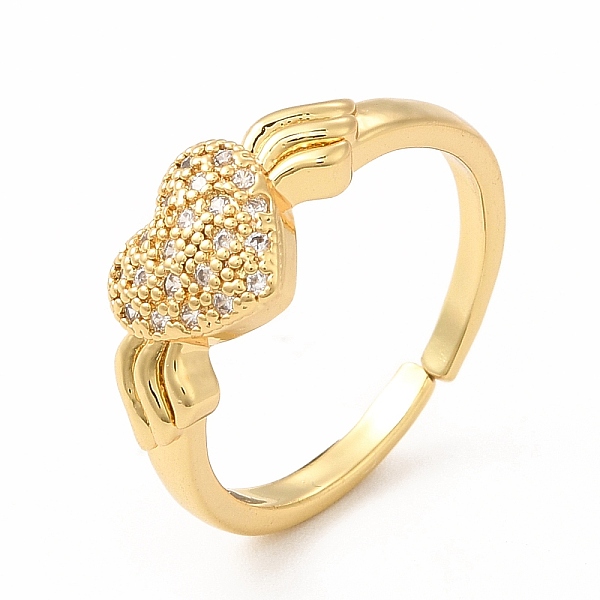 

PandaHall Cubic Zirconia Heart with Wing Open Cuff Ring, Real 18K Gold Plated Brass Jewelry for Women, Cadmium Free & Lead Free, Clear...