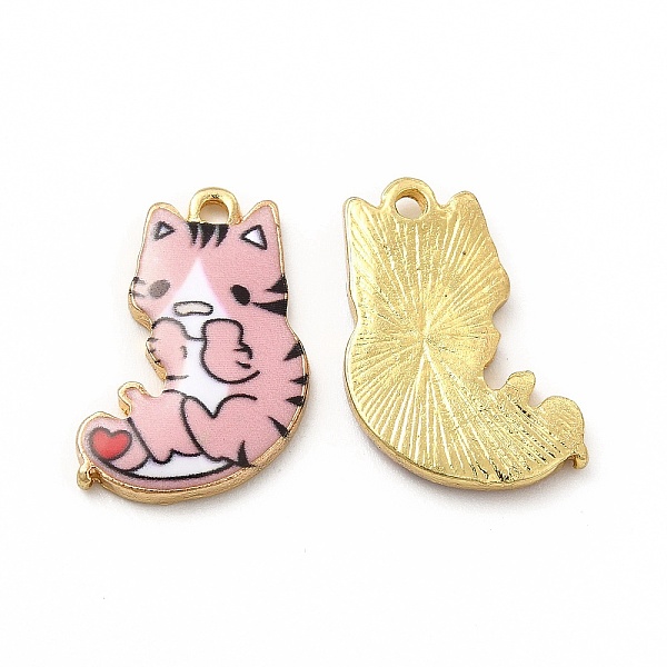 

PandaHall Rack Plating Alloy Pendants, Printed, Lead Free & Cadmium Free & Nickel Free, Cat Charm, Light Gold, Pink, 21x14x2.5mm, Hole...