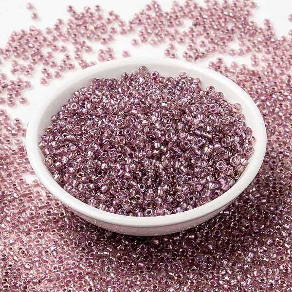 

PandaHall MIYUKI Round Rocailles Beads, Japanese Seed Beads, (RR3523), 8/0, 3mm, Hole: 1mm, about 422~455pcs/bottle, 10g/bottle Glass Pink
