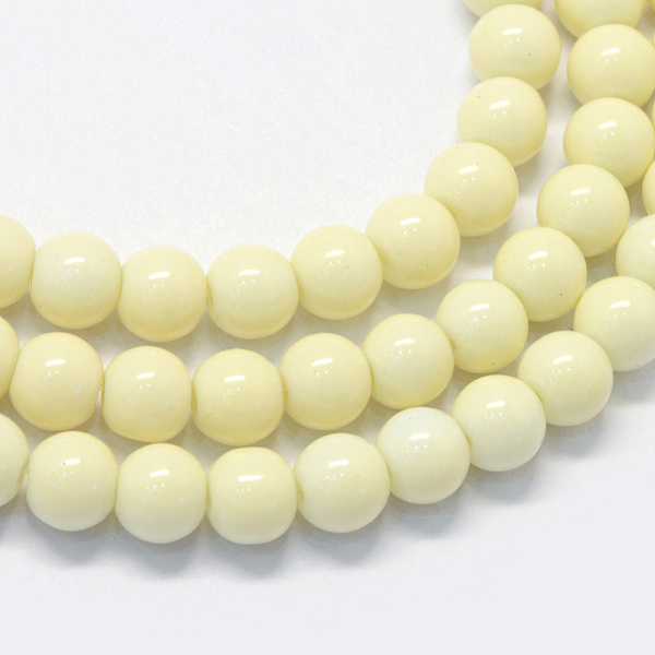 

PandaHall Baking Painted Glass Round Bead Strands, Lemon Chiffon, 8.5~9mm, Hole: 1.5mm, about 105pcs/strand, 31.8 inch Glass Round Yellow