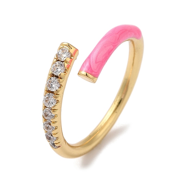 

PandaHall Rack Plating Brass Cubic Zirconia Open Cuff Rings for Women, with Enamel, Cadmium Free & Lead Free, Hot Pink, Inner Diameter: 17mm...