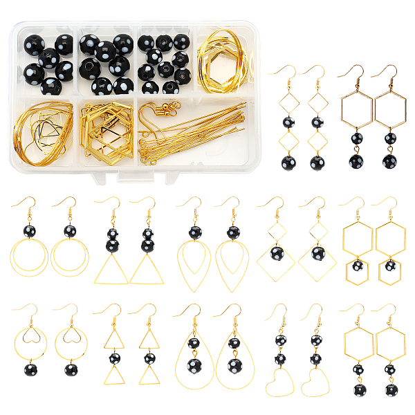 

PandaHall SUNNYCLUE DIY Geometry Style Earring Making Kits, Including Alloy Linking Rings, Brass Links & Earring Hooks, Round Handmade Polka..., Black