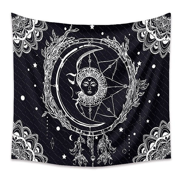 

PandaHall Polyester Tapestry Wall Hanging, Sun and Moon Psychedelic Wall Tapestry with Art Chakra Home Decorations for Bedroom Dorm Decor..., Black