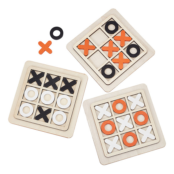 PandaHall 3 Sets 3 Colors Wood Tic Tac Toe Board Game, XO Fun Family Games, Sqaure, Mixed Color, 31.5~150x31.5~150x4.5~7.5mm, 1 set/color...