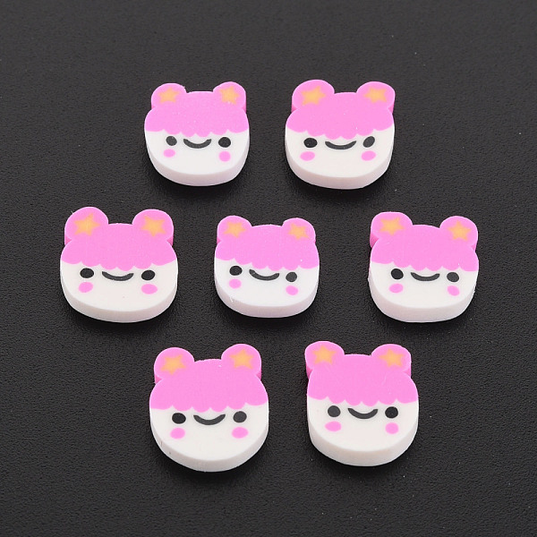 

PandaHall Handmade Polymer Clay Cabochons, Frog, Hot Pink, 9~10.5x8~9.5x2mm, about 4700pcs/1000g Polymer Clay Frog