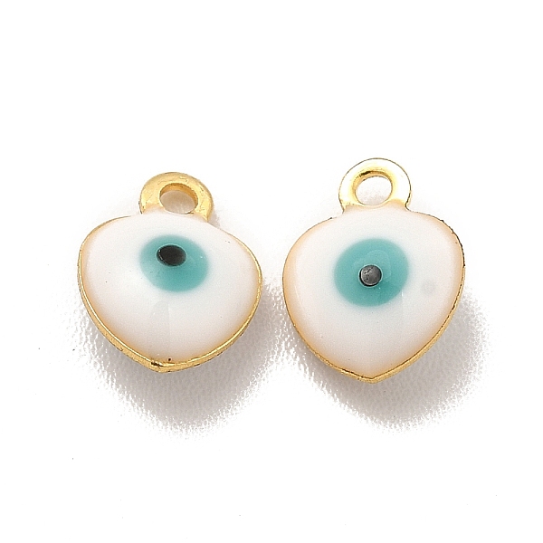 

PandaHall 304 Stainless Steel Evil Eye Enamel Charms, Heart Charm, Golden, White, 8x6x3mm, Hole: 1mm Stainless Steel+Enamel Heart White