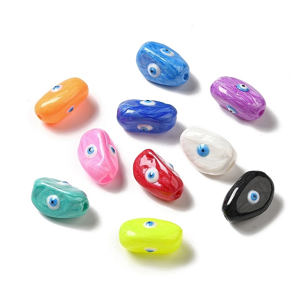 

PandaHall Opaque Glass Beads, with Enamel, Oval with Evil Eye, Mixed Color, 19~20x10.5~13x10~11mm, Hole: 1.4mm Glass Oval Multicolor