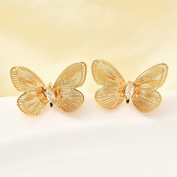 Latón micro pave aretes de circonita cúbica transparente