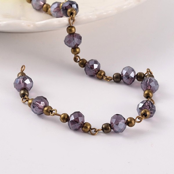 

PandaHall Handmade Glass Beaded Chains for Necklaces Bracelets Making, with Brass Beads and Brass Eye Pin, Unwelded, Indigo, 39.3 inch..., Purple