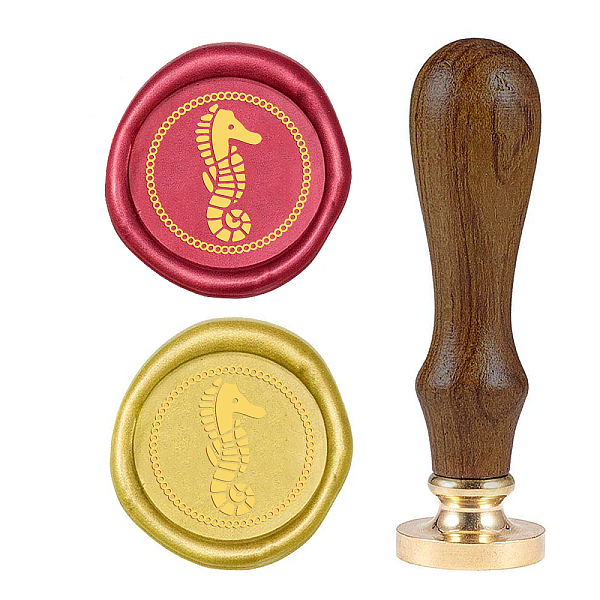 PandaHall DIY Wood Wax Seal Stamp, Sea Horse Pattern, 83x22mm, Head: 7.5mm, Stamps: 25x14.5mm Wood Sea Horse