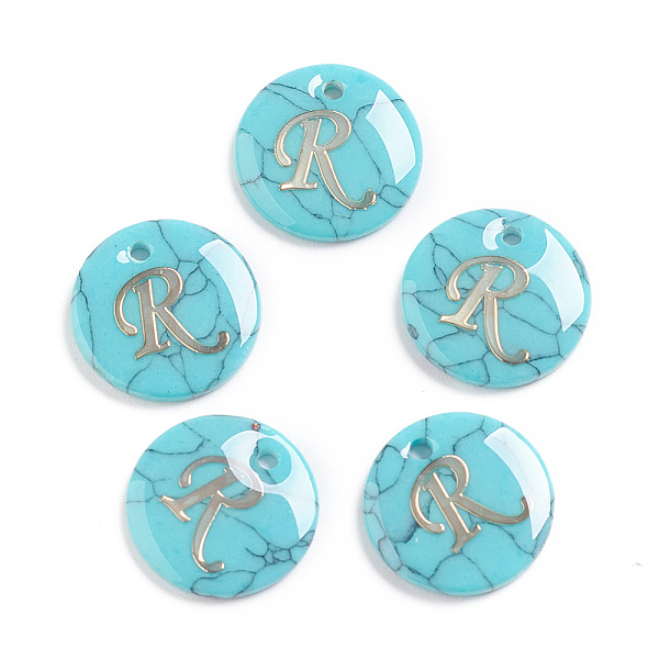 

PandaHall Synthetic Turquoise Charms, with Plastic Letter, Flat Round, Letter.R, 15x2mm, Hole: 1.5mm Synthetic Turquoise Flat Round