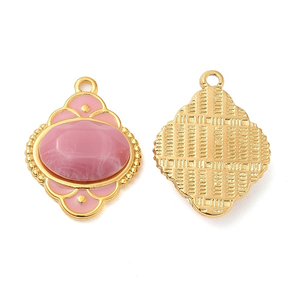 

PandaHall Enamel Pendants, with 304 Stainless Steel Finding and Acrylic Cabochon, Real 18K Gold Plated, Rhombus Charm, Pink, 24.5x18.5x5.5mm...