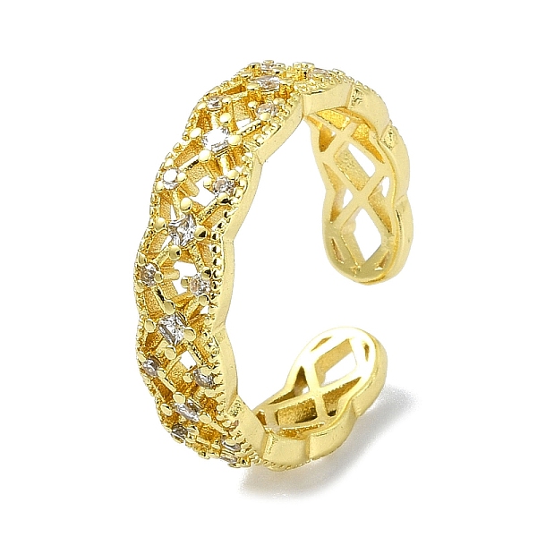 

PandaHall Brass with Cubic Zirconia Open Cuff Ring, Hollow Rhombus, Real 18K Gold Plated, US Size 7 1/4(17.5mm) Brass Rhombus
