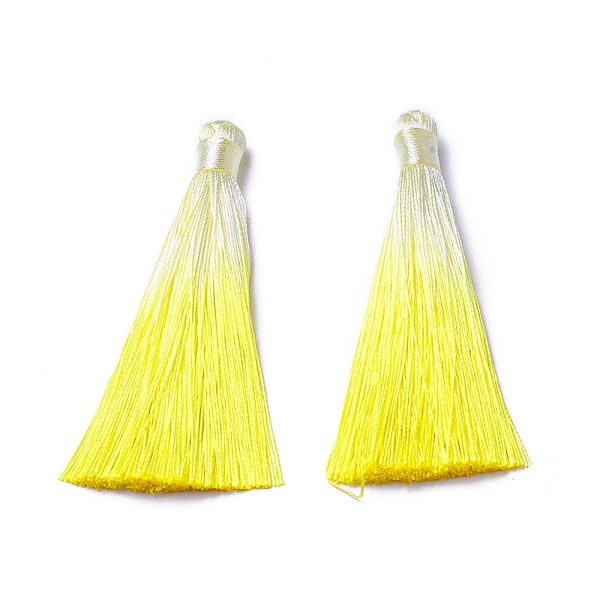 

PandaHall Polyester Tassel Big Pendant Decorations, Yellow, 80~85x8~20mm Polyester Yellow