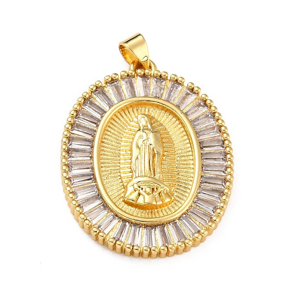 

PandaHall Brass Micro Pave Clear Cubic Zirconia Pendants, Oval with Virgin Mary, Real 18K Gold Plated, 33.5x25.5x3.5mm, Hole: 4x3mm...