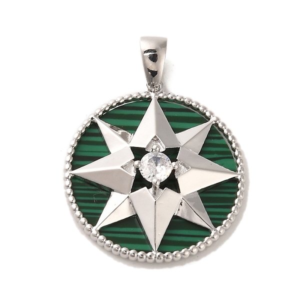 

PandaHall Brass Micro Pave Clear Cubic Zirconia Pendants, with Shell, Flat Round with Star, Real Platinum Plated, 22x20x4.5mm, Hole...