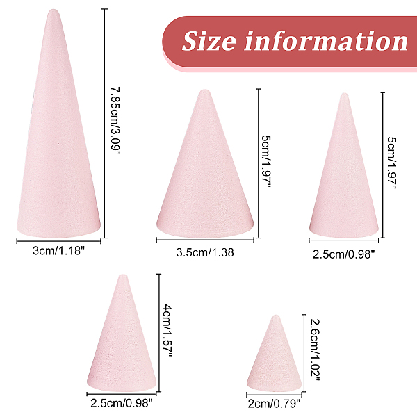 

PandaHall 10Pcs 5 Styles Solid Wood Cone Ring Holders, for Ring Display, Pink, 2~3.5x4~7.85cm, 2pcs/style Wood Pink