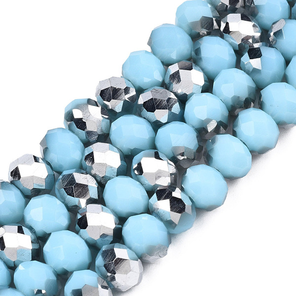 

PandaHall Electroplate Opaque Glass Beads Strands, Half Silver Plated, Faceted, Rondelle, Light Sky Blue, 8x6mm, Hole: 1mm, about...