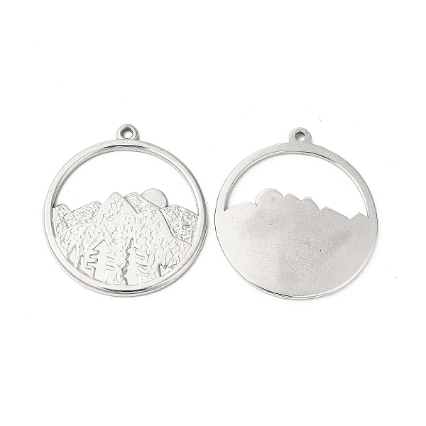 

PandaHall Ion Plating(IP) 304 Stainless Steel Pendants, Ring with Mountains Charms, Stainless Steel Color, 27.5x25x1.5mm, Hole: 1.4mm 304...