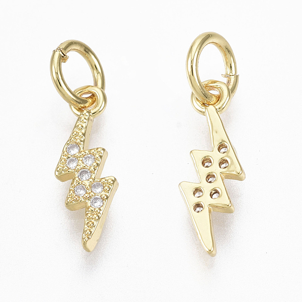 

PandaHall Brass Micro Pave Cubic Zirconia Charms, with Jump Ring, Nickel Free, Lightning, Clear, Real 18K Gold Plated, 11x4.5x1.5mm, Hole...
