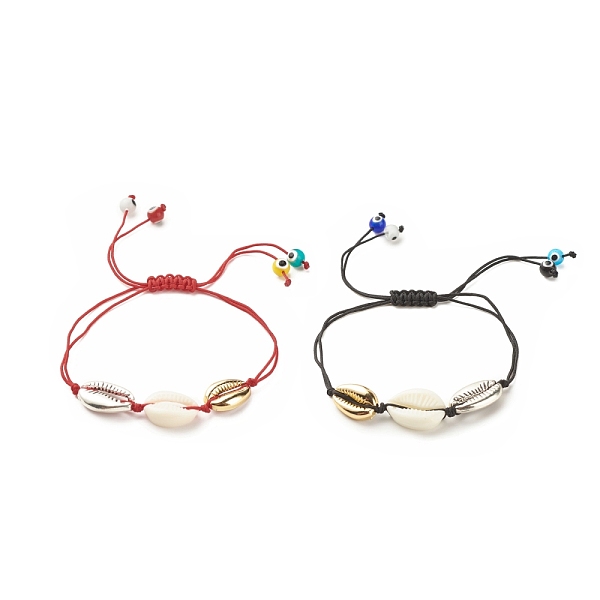 

PandaHall 2Pcs 2 Color Acrylic & Alloy Shell Braided Bead Bracelets Set with Lampwork Evil Eye, Adjustable Bracelets for Women, Mixed Color..., Multicolor