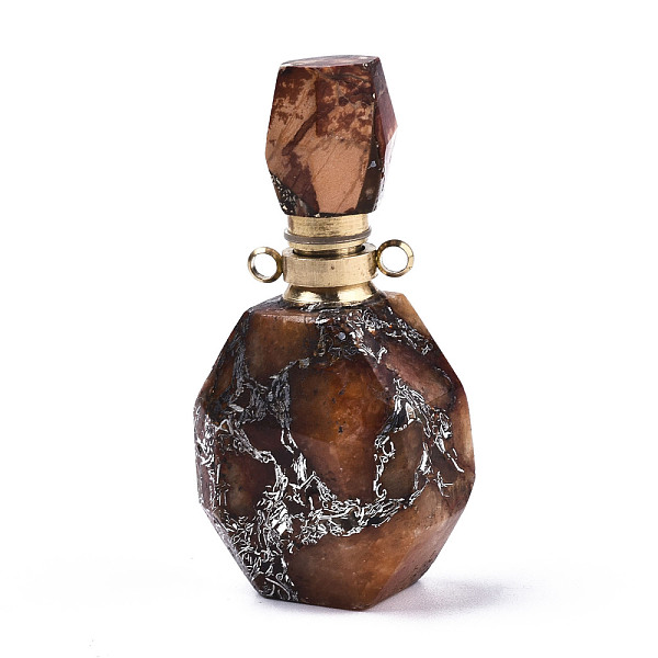 PandaHall Assembled Synthetic Pyrite and Imperial Jasper Openable Perfume Bottle Pendants, with Brass Findings, Dyed, Sandy Brown, capacity...