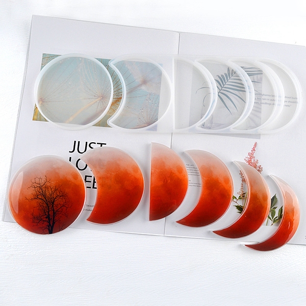 

PandaHall Moon Phase Shape DIY Silicone Molds, Resin Casting Molds, for UV Resin, Epoxy Resin Jewelry Making, White, 270x110x10mm, 107x9mm...