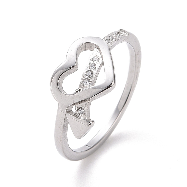 

PandaHall Crystal Rhinestone Heart with Arrow Finger Ring, 304 Stainless Steel Jewelry for Women, Stainless Steel Color, US Size 7(17.3mm)..., Clear