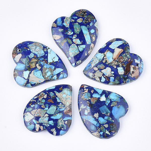 

PandaHall Assembled Synthetic Imperial Jasper and Natural Lapis Lazuli Pendants, Dyed, Heart, Blue, 39.5x35x6.5mm, Hole: 1.4mm Imperial...