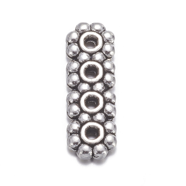 PandaHall Tibetan Style Alloy Spacer Bars, Rectangle, 4-Hole, Antique Silver, 13.5x4.5mm, Hole: 1mm, Lead Free & Nickel Free & Cadmium Free...