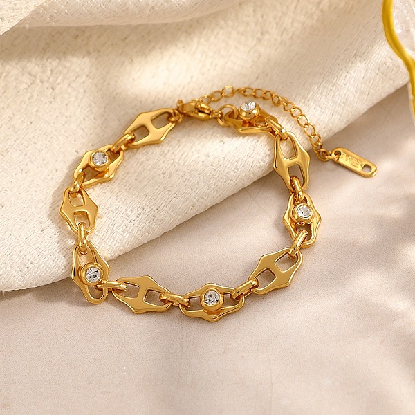 Bracelets à maillons en acier inoxydable 304 micro pavés de zircones cubiques pour femmes