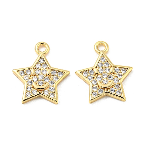 

PandaHall Brass Micro Pave Clear Cubic Zirconia Charms, Star with Smile Face, Real 18K Gold Plated, 13x11x1.5mm, Hole: 1.2mm Brass+Cubic...