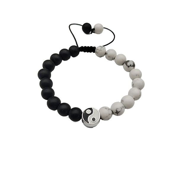 

PandaHall Natural Howlite & Frosted Black Agate Braided Bead Bracelets, Yin Yang Adjustable Bracelets for Women Men Mixed Stone Yin-yang..., White