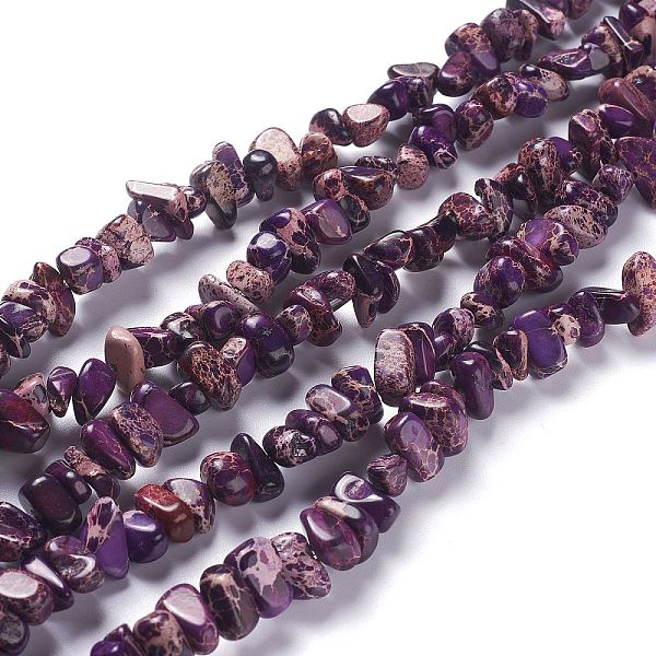 

PandaHall Natural Imperial Jasper Bead Strands, Dyed, Chips, Purple, 6~10x5~8x4~6mm, Hole: 1.2mm, about 79pcs/strand, 15.75 inch(40cm)...