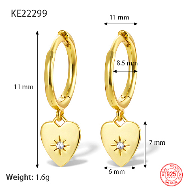 

PandaHall Real 18K Gold Plated 925 Sterling Silver Dangle Hoop Earrings for Women, Heart, 11mm Sterling Silver Heart