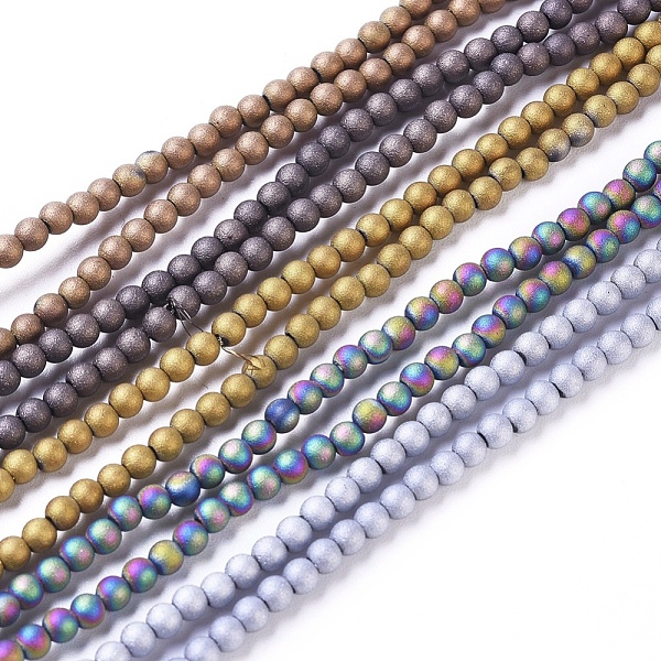 

PandaHall Electroplated Frosted Glass Bead Strands, Round, Mixed Color, 2.5mm, Hole: 0.7mm, about 150pcs/strand, 15.35 inch(39cm) Glass...