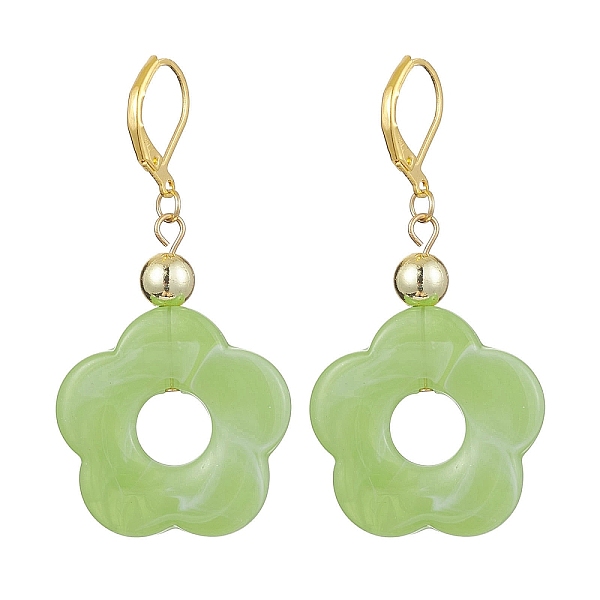 

PandaHall Acrylic Flower Dangle Leverback Earrings, Golden Brass Earrings, Yellow Green, 53x27mm Acrylic Flower