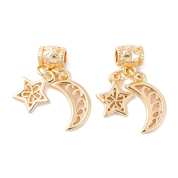 

PandaHall Brass Pendants, Moon & Star, Real 18K Gold Plated, 28mm, Hole: 3.5mm Brass Moon