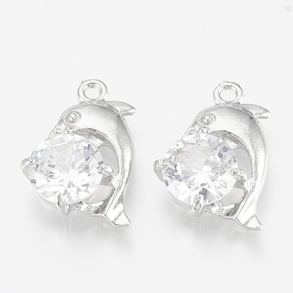 

PandaHall Alloy Cubic Zirconia Pendant, Dolphin, Platinum, 17.5x12.5x5mm, Hole: 1.4mm Alloy+Cubic Zirconia Fish
