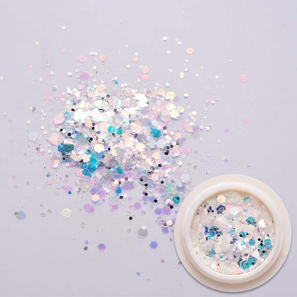 

PandaHall Holographic Nail Glitter Powder Flakes, Hexagons Nail Sequins for DIY Design Manicure Nail Art, Cyan, 1~3.5x1~3.5mm, about...