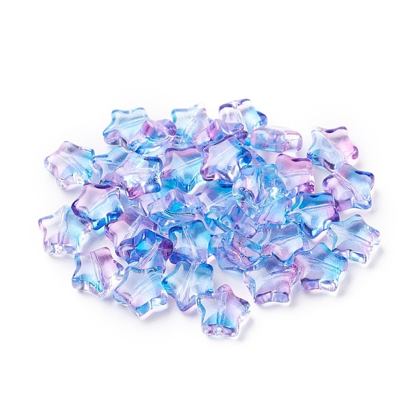 

PandaHall Electroplate Glass Beads, Star, Two Tone, Deep Sky Blue, 8.5x8.5x4mm, Hole: 1mm Glass Star Blue